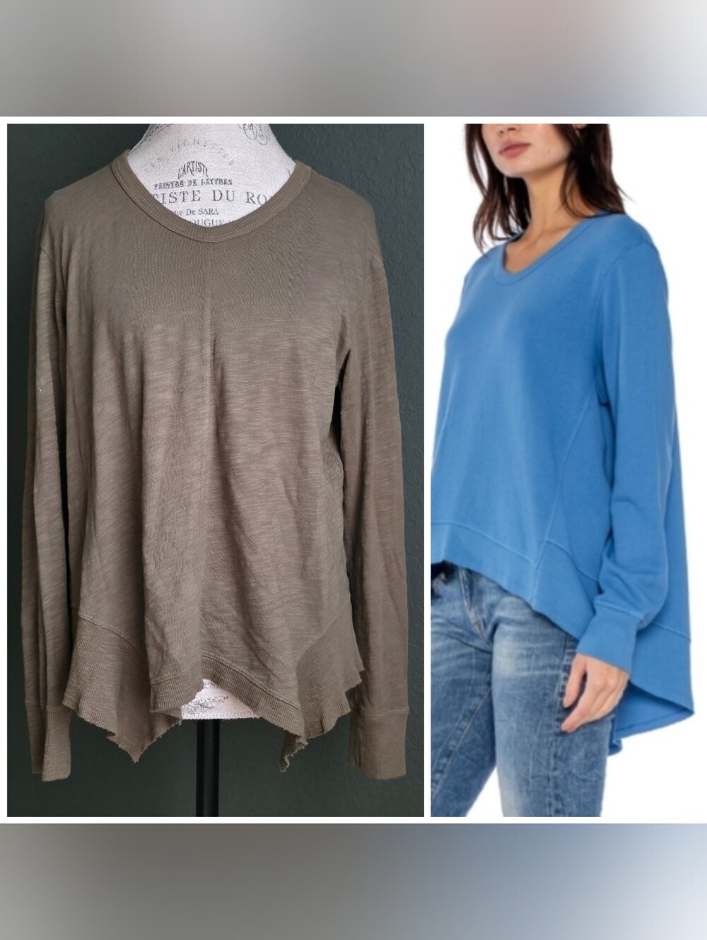 Wilt Army Green Asymmetric Hem Long Sleeve Crewneck Sweatshirt Small 100% Cotton